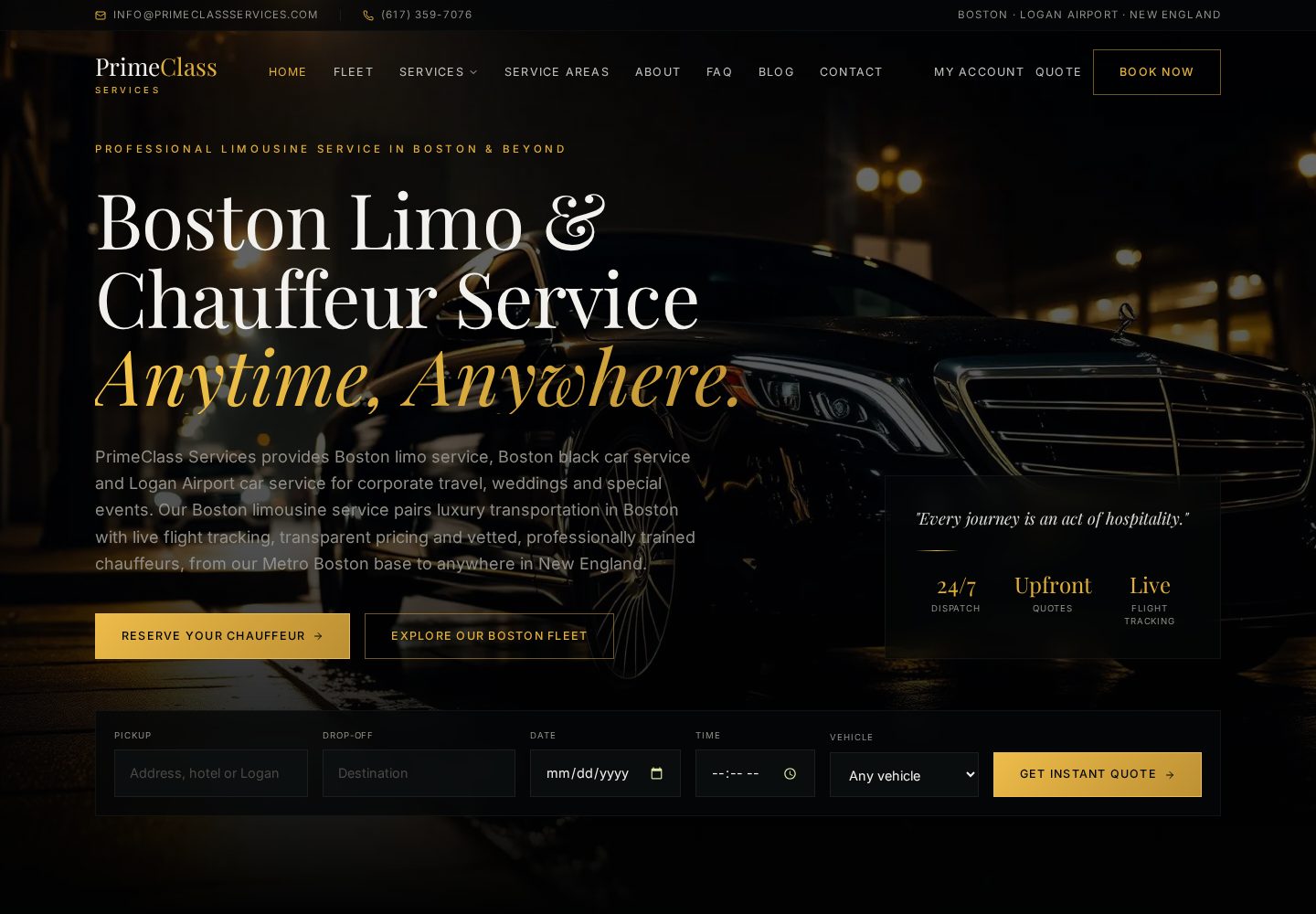 Prime Class Services website